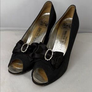Bruno Magli Elegant Black Heels with Rhinestone Bow